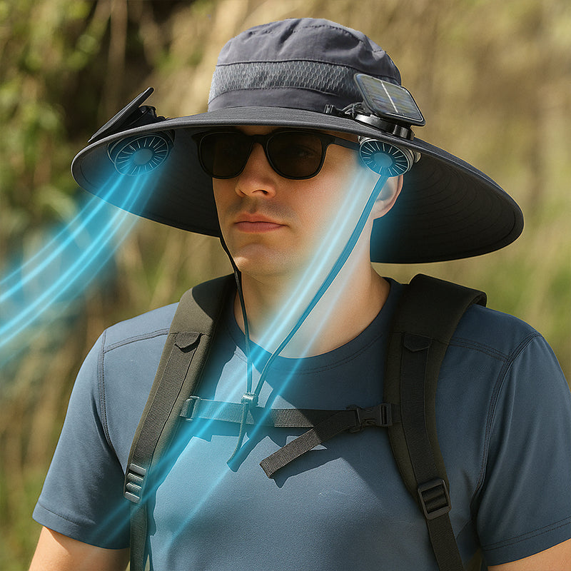 Wide Brim Sun Hat with Solar Fans – Outdoor Work. Fishing & Gardening Hat