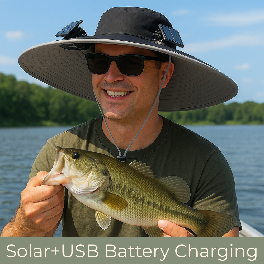 Wide Brim Sun Hat with Solar Fans – Outdoor Work. Fishing & Gardening Hat